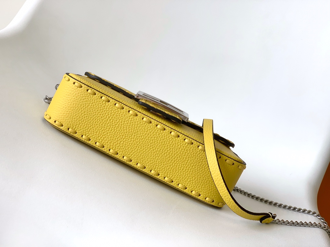 Fendi Mini Baguette Selleria With 309 Hand-sewn Topstitches Shoulder Bag Lemon Yellow 